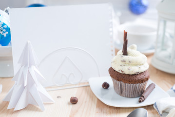 Chocolate cupcake with white cream