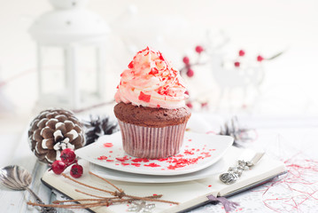Cupcake with white and red cream
