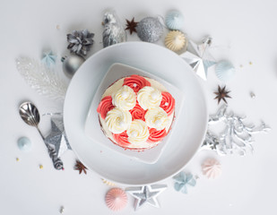 Biscuit cake over Christmas decorations