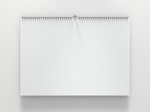 Blank design horizontal calendar template with soft shadows. 3D rendering