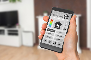 Smart home control app on smartphone - smart home concept