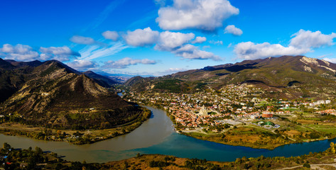 The Top View Of Mtskheta, Georgia, The Old Town Lies At The Confluence Of The Rivers Kura And...