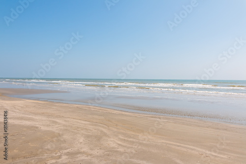Clean Sandy Beach With Blue Ocean And Clear Sky Galveston Island Clean Sandy Beach With Blue Ocean And Clear Sky Galveston Island Texas Houston