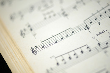 Fototapeta premium The page of the old musical notebook close up