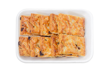 Layered cookies with raisins in foam food container