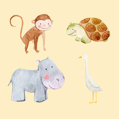 Cute watercolor animal vector set