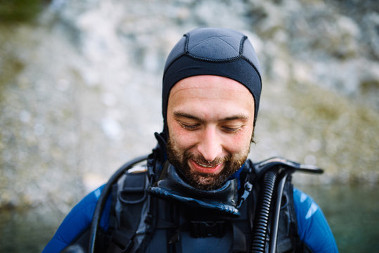 Male diver portrait after immerse