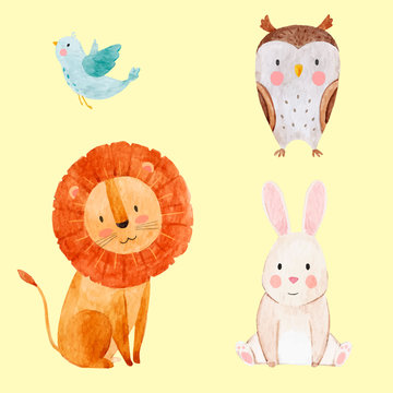 Cute watercolor animal vector set