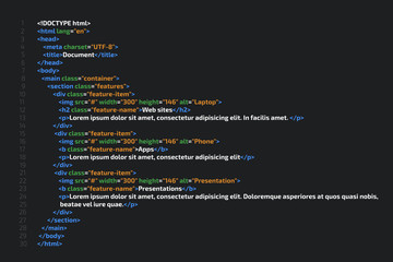 HTML code website. Coding, programming  concept. Vector illustration. - obrazy, fototapety, plakaty