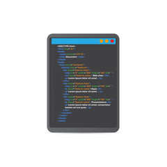 HTML code website.  Tablet coding, programming  concept. Vector illustration.