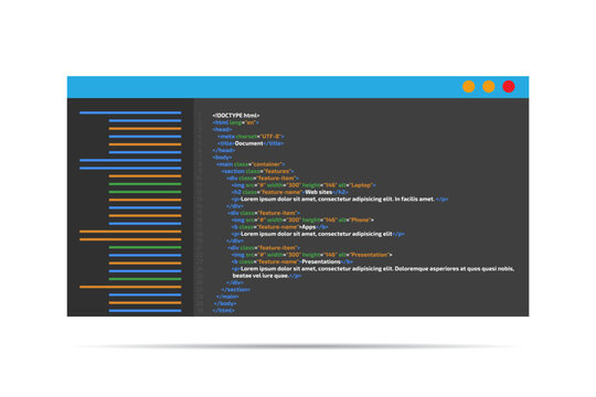 HTML code website. Coding, programming  concept. Vector illustration.