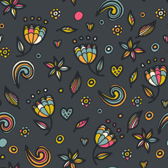 Floral seamless floral pattern in doodle style.