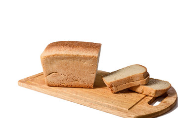 Isolated sliced bread on a wooden board, environmentally friendly product