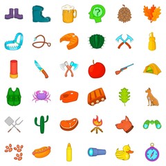 Tent icons set, cartoon style