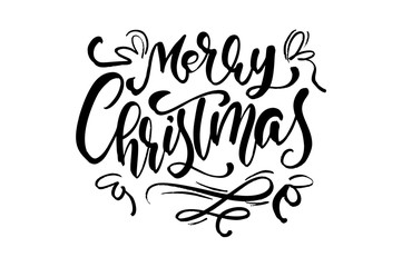 Obraz premium Merry Christmas vector Calligraphic Lettering text for design greeting cards. Holiday Greeting Gift Poster. Calligraphy modern Font