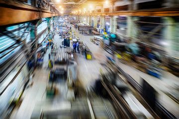 Factory shop. Abstract industrial background, motion blur effect.