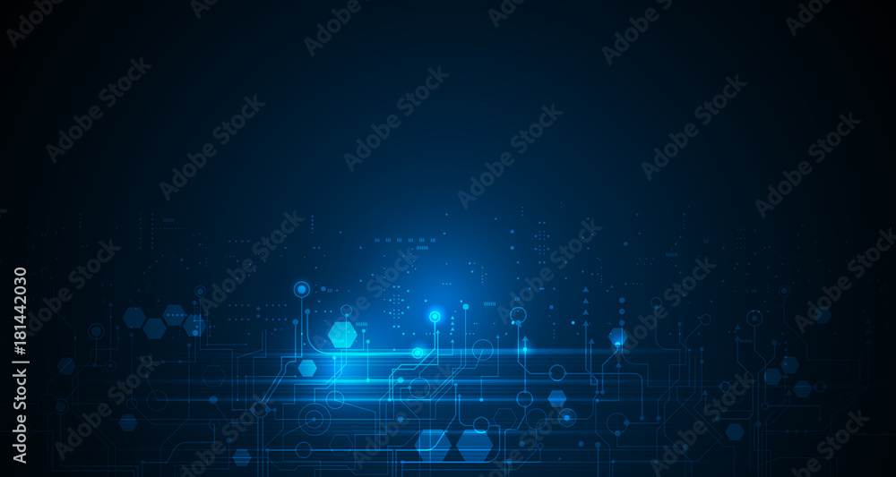 Wall mural vector illustration circuit board and hexagons background. hi-tech digital technology and engineerin