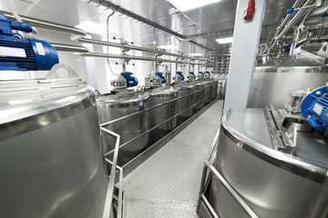 Metal tanks, modern production of alcoholic beverages.