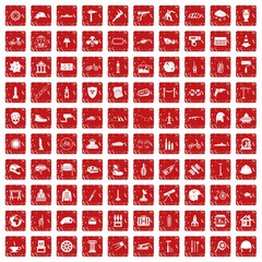 100 helmet icons set grunge red