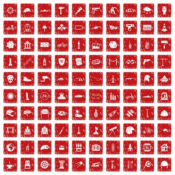 100 helmet icons set grunge red