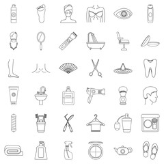 Tooth icons set, outline style