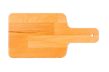 Neues Früchstücksbrett mit Griff isoliert auf weißem Hintergrund