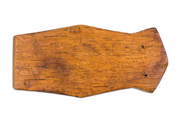 Altes rustikales Holzbrett, Schneidebrett, Vesperbrett isoliert vor weißem Hintergrund