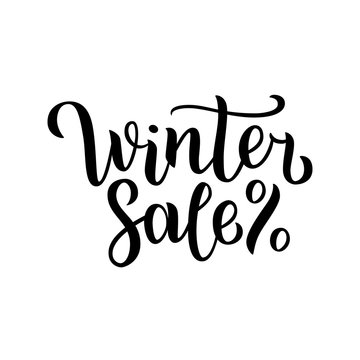 Winter sale hand written inscription with isolated on white background. Vector illustration. Lettering. Postcard for winter season advertising.
