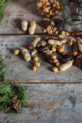 mix of nuts and dates (peanuts, nuts, walnuts, dates, etc.)