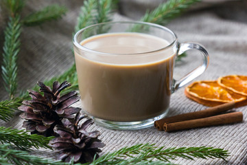 Obraz na płótnie Canvas Hot chocolate, cocoa in a mug . The concept of Christmas.