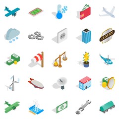 Airplane icons set, isometric style