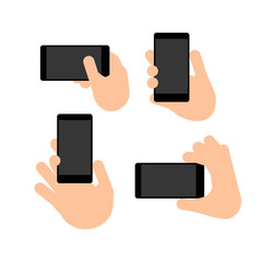 hand holds a smart phone in vertical and horizontal position
