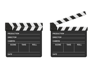 Obraz premium Film clappers boards isolated on white background. Blank movie clapper cinema vector illustration