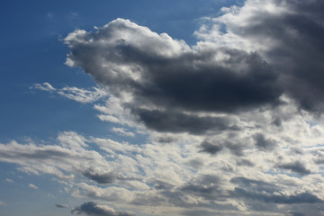 Obraz premium 青空と雲「空想・雲のモンスター（天空を見つめるモンスターのイメージ）」（空を見つめ何かを憂う、思慕、忘れらないあの日、忘れられないあの人、リーダーの苦悩、仲間を率いる難しさ、想い出がよみがえる、思い出などのイメージ）