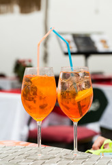 Traditional Spritz aperitif  in a bar in Italy