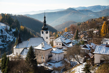 Church in historic mining village Spania Dolina, Slovakia