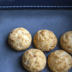 Fresh homemade cookies on a dark blue background