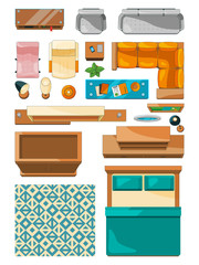 Different icons of furniture top view. Vector illustrations for create layout of apartment