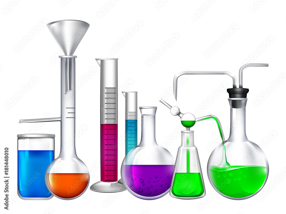 Poster glass tube with different chemical liquid ingredients. laboratory eqipment