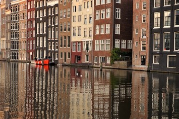 Naklejka premium Boat in the canals of Amsterdam