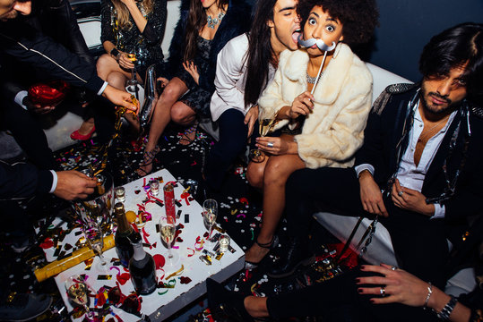 Friends celebrating in the club new year