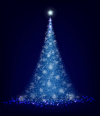 Christmas blue tree on a black background