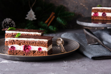 Chocolate Cake Black Forest with cherry. 