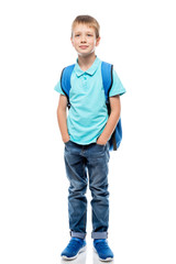 Fototapeta premium portrait of a schoolboy in full length on a white background in studio