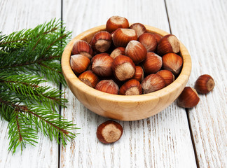 Bowl with hazelnuts