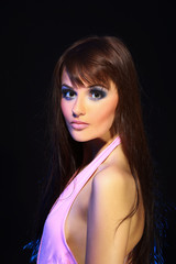 Naklejka premium closeup portrait of stylish young woman with glamorous evening m