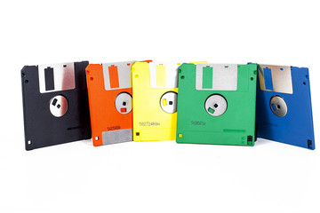 floppy in five colors. Flopy floppy floppys flopys. Old computer data technology. Disc. Flopy disc....