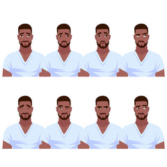 Set of African American man's emotions.