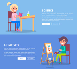 Science Creativity Posters Set with Girl and Boy