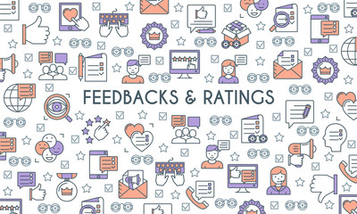 Feedbacks and ratings concept. Review on customer service. Testimonials Related. Vector illustration